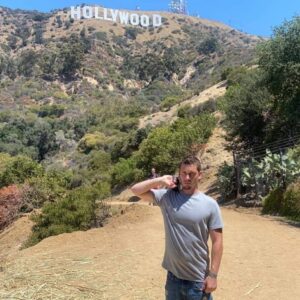 William Adams Jail Pen Pal in front of Hollywood Sign